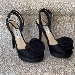 Nina Black Open Toe Heels